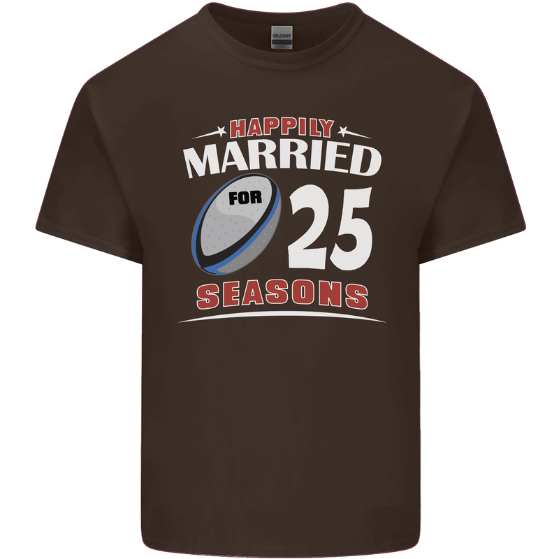 25 Year Wedding Anniversary 25th Rugby Mens Cotton T-Shirt Tee Top Dark Chocolate