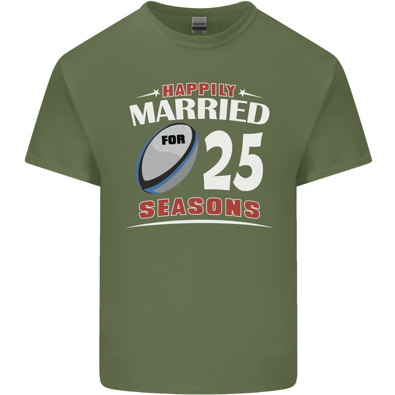 25 Year Wedding Anniversary 25th Rugby Mens Cotton T-Shirt Tee Top Military Green