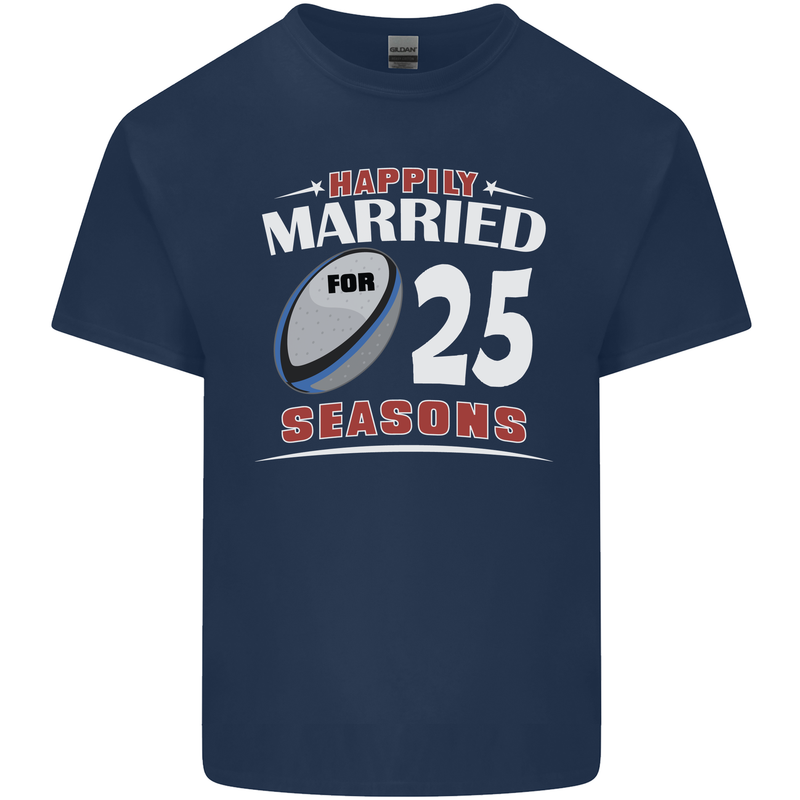 25 Year Wedding Anniversary 25th Rugby Mens Cotton T-Shirt Tee Top Navy Blue