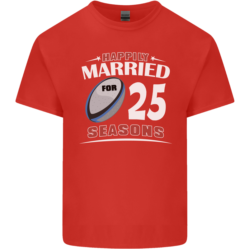 25 Year Wedding Anniversary 25th Rugby Mens Cotton T-Shirt Tee Top Red