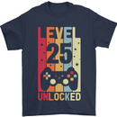 25th Birthday 25 Year Old Level Up Gamming Mens T-Shirt 100% Cotton Navy Blue