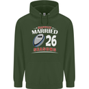 26 Year Wedding Anniversary 26th Rugby Mens 80% Cotton Hoodie Forest Green