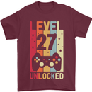 27th Birthday 27 Year Old Level Up Gamming Mens T-Shirt 100% Cotton Maroon