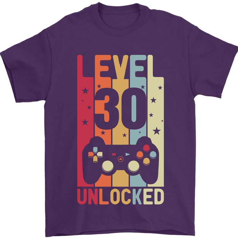 30th Birthday 30 Year Old Level Up Gamming Mens T-Shirt 100% Cotton Purple