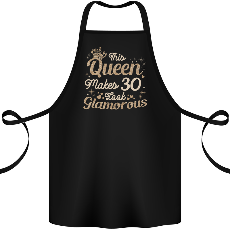30th Birthday Queen Thirty Years Old 30 Cotton Apron 100% Organic Black