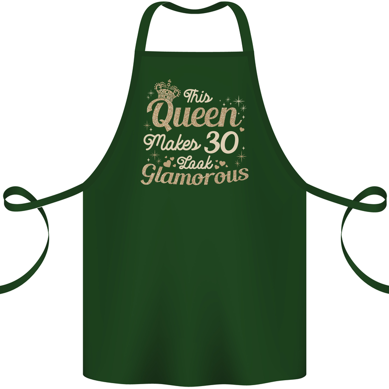 30th Birthday Queen Thirty Years Old 30 Cotton Apron 100% Organic Forest Green