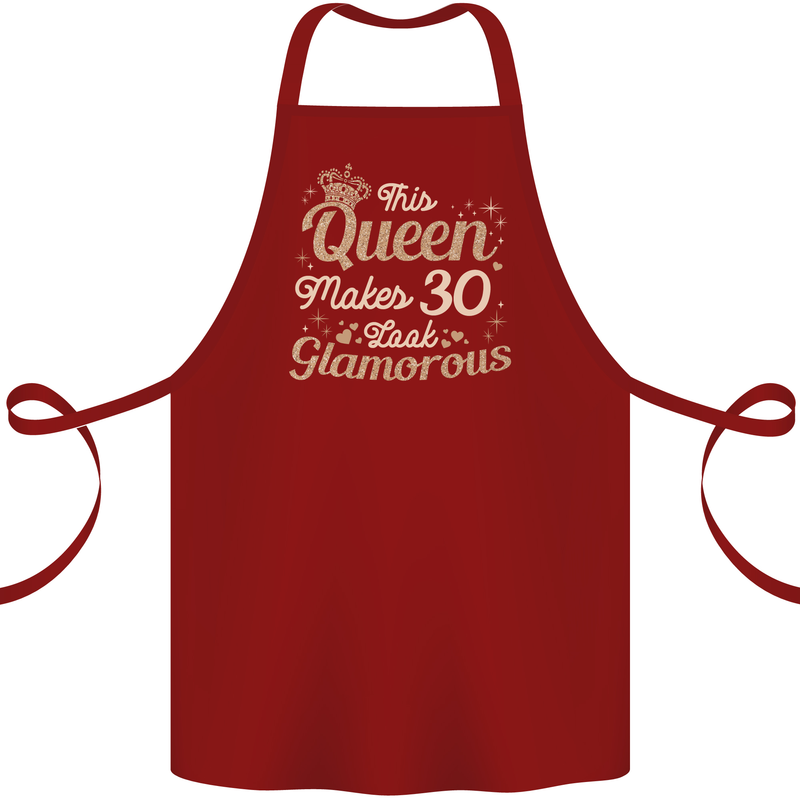 30th Birthday Queen Thirty Years Old 30 Cotton Apron 100% Organic Maroon