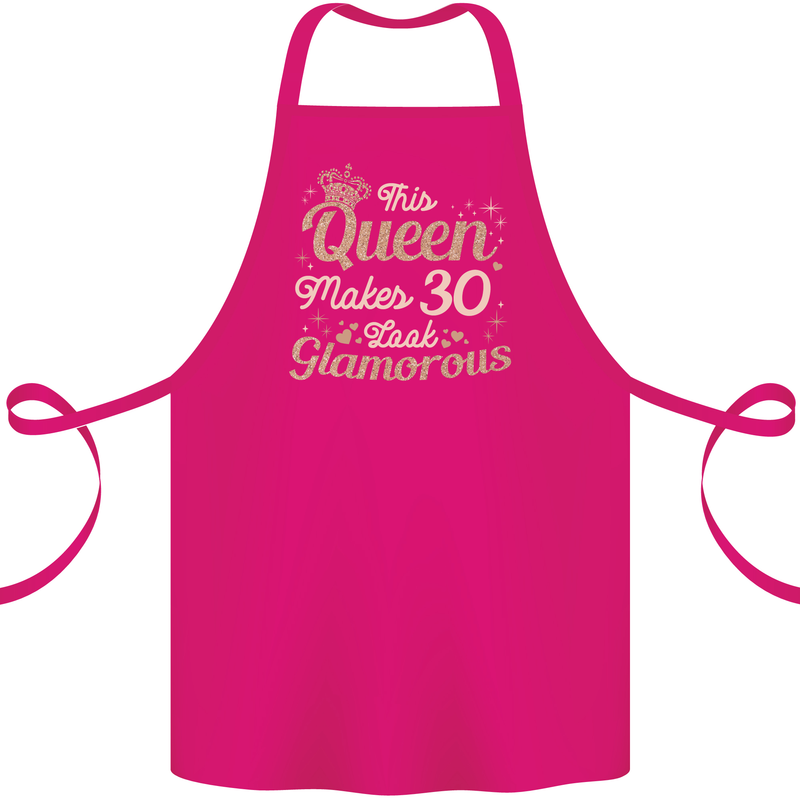 30th Birthday Queen Thirty Years Old 30 Cotton Apron 100% Organic Pink