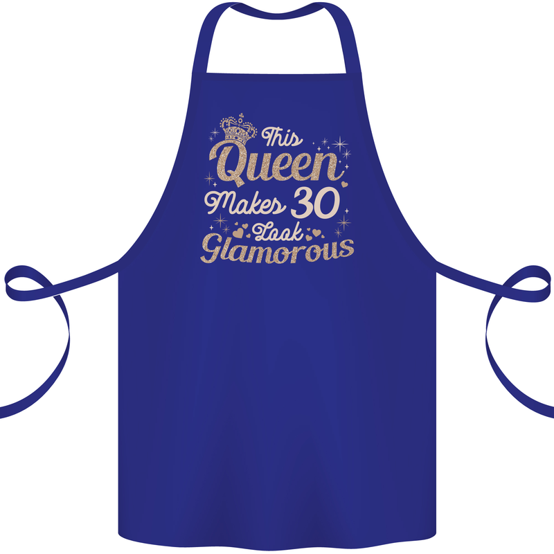 30th Birthday Queen Thirty Years Old 30 Cotton Apron 100% Organic Royal Blue