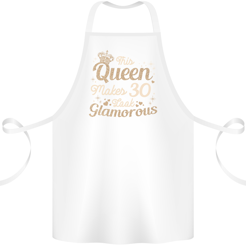 30th Birthday Queen Thirty Years Old 30 Cotton Apron 100% Organic White
