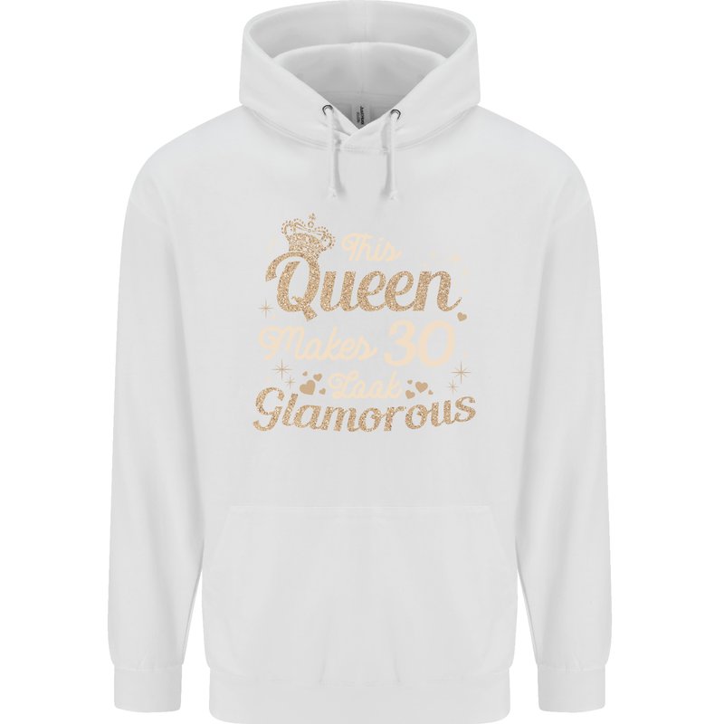 30th Birthday Queen Thirty Years Old 30 Mens 80% Cotton Hoodie White