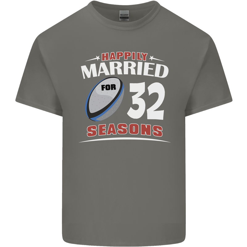 32 Year Wedding Anniversary 32nd Rugby Mens Cotton T-Shirt Tee Top Charcoal