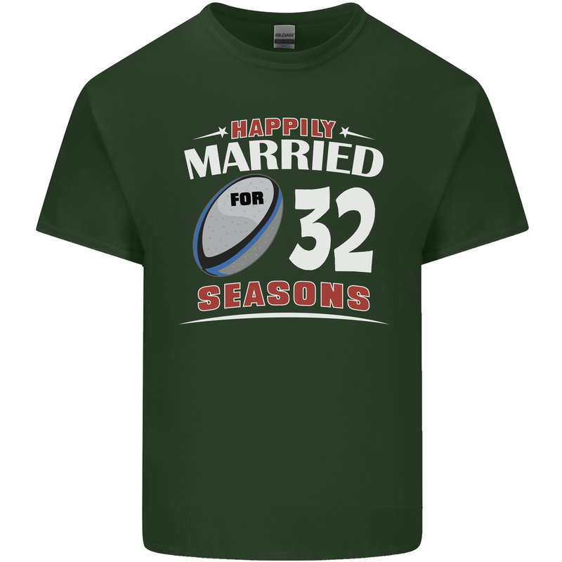 32 Year Wedding Anniversary 32nd Rugby Mens Cotton T-Shirt Tee Top Forest Green