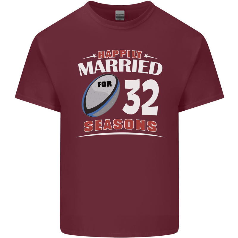 32 Year Wedding Anniversary 32nd Rugby Mens Cotton T-Shirt Tee Top Maroon