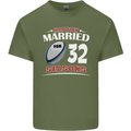 32 Year Wedding Anniversary 32nd Rugby Mens Cotton T-Shirt Tee Top Military Green