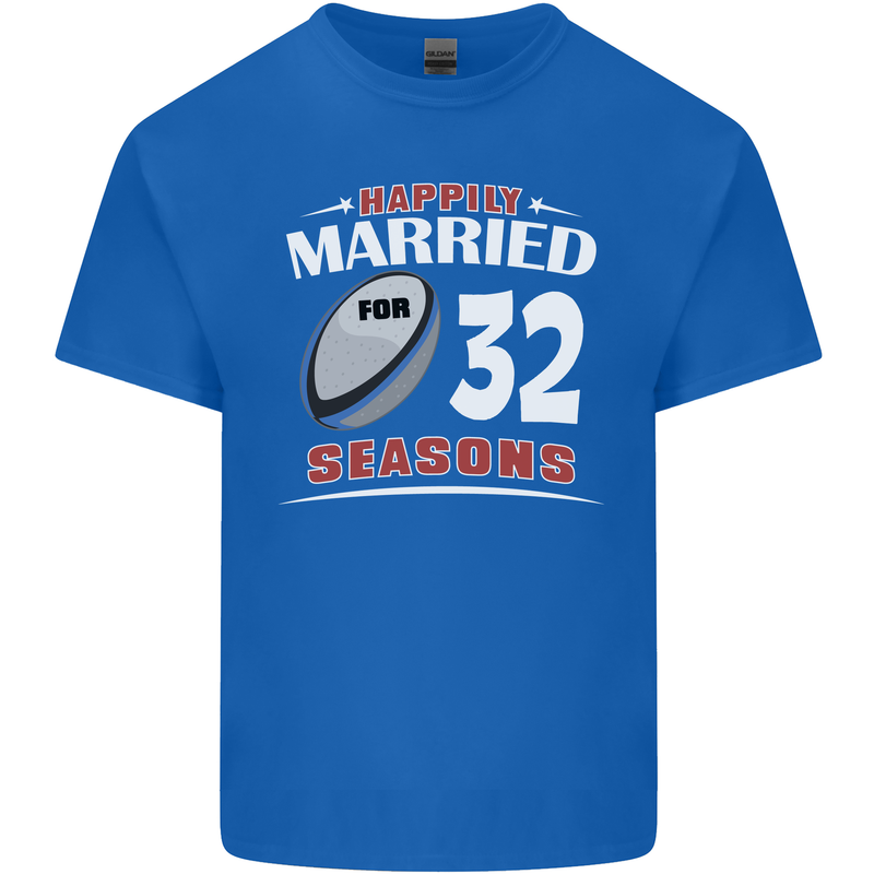 32 Year Wedding Anniversary 32nd Rugby Mens Cotton T-Shirt Tee Top Royal Blue