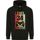 34th Birthday 34 Year Old Level Up Gamming Mens 80% Cotton Hoodie Black