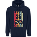 35th Birthday 35 Year Old Level Up Gamming Mens 80% Cotton Hoodie Navy Blue