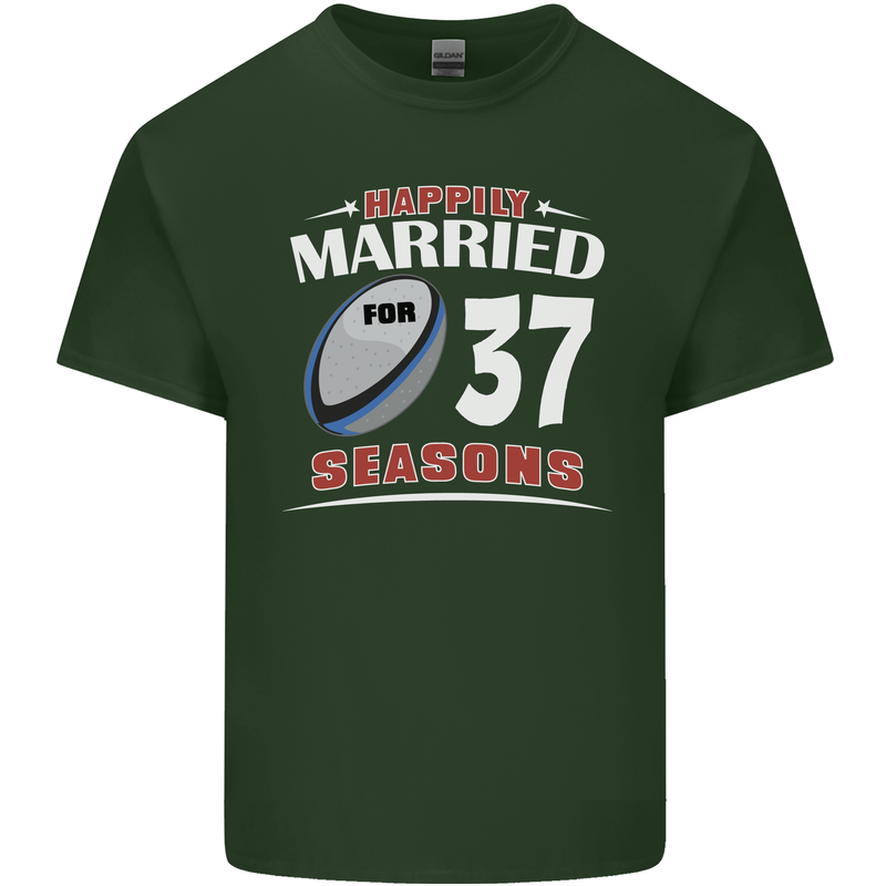 37 Year Wedding Anniversary 37th Rugby Mens Cotton T-Shirt Tee Top Forest Green