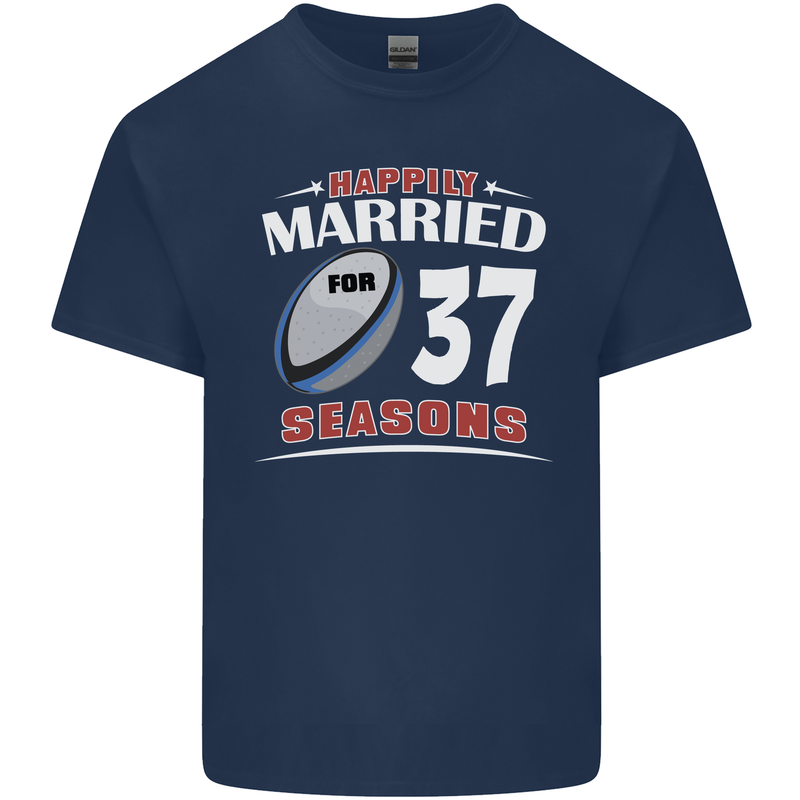 37 Year Wedding Anniversary 37th Rugby Mens Cotton T-Shirt Tee Top Navy Blue