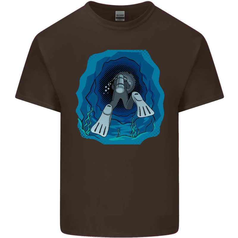 3D Scuba Diver Diving Mens Cotton T-Shirt Tee Top Dark Chocolate