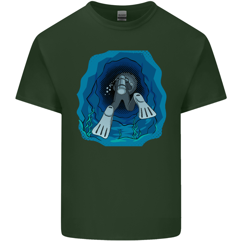 3D Scuba Diver Diving Mens Cotton T-Shirt Tee Top Forest Green