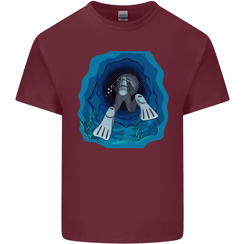 3D Scuba Diver Diving Mens Cotton T-Shirt Tee Top Maroon