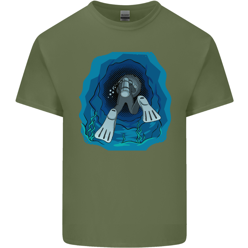 3D Scuba Diver Diving Mens Cotton T-Shirt Tee Top Military Green