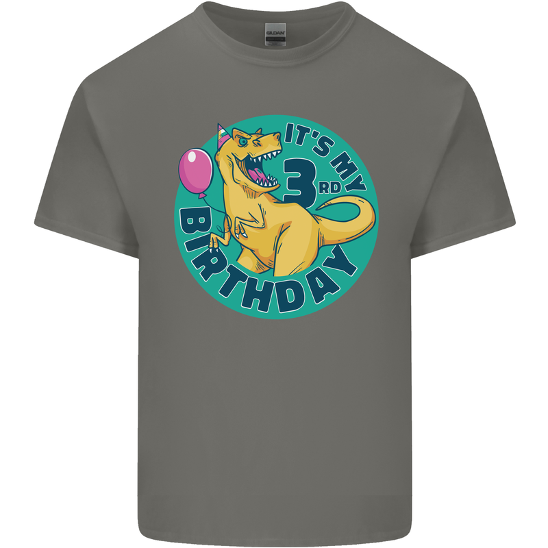 3rd Birthday Dinosaur T-Rex 3 Year Old Kids T-Shirt Childrens Charcoal