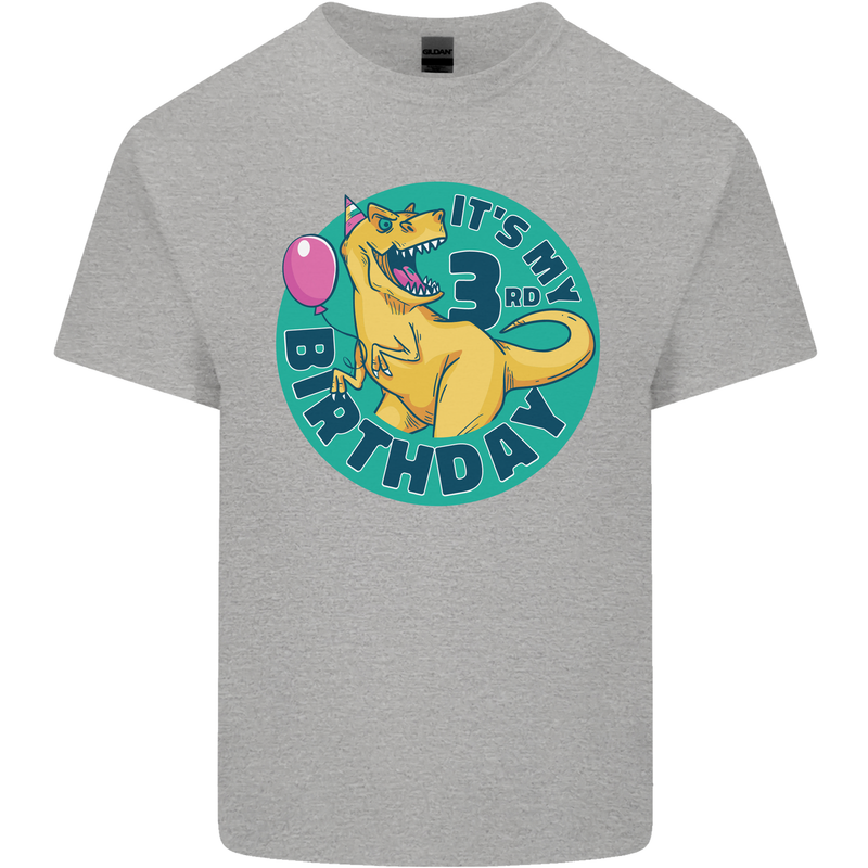 3rd Birthday Dinosaur T-Rex 3 Year Old Kids T-Shirt Childrens Sports Grey