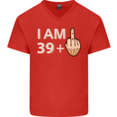 40th Birthday Funny Offensive 40 Year Old Mens V-Neck Cotton T-Shirt Red