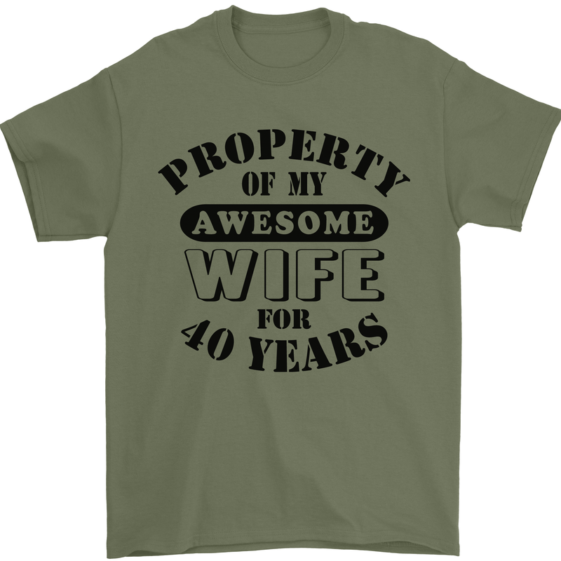 40th Wedding Anniversary 40 Year Funny Wife Mens T-Shirt 100% Cotton Military Green