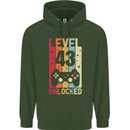 43rd Birthday 43 Year Old Level Up Gamming Mens 80% Cotton Hoodie Forest Green