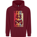 43rd Birthday 43 Year Old Level Up Gamming Mens 80% Cotton Hoodie Maroon