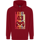 43rd Birthday 43 Year Old Level Up Gamming Mens 80% Cotton Hoodie Red