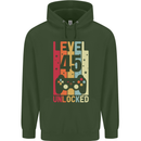 45th Birthday 45 Year Old Level Up Gamming Mens 80% Cotton Hoodie Forest Green