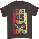 45th Birthday 45 Year Old Level Up Gamming Mens T-Shirt 100% Cotton Dark Chocolate