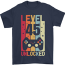 45th Birthday 45 Year Old Level Up Gamming Mens T-Shirt 100% Cotton Navy Blue