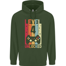 4th Birthday 4 Year Old Level Up Gamming Childrens Kids Hoodie Forest Green