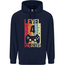 4th Birthday 4 Year Old Level Up Gamming Childrens Kids Hoodie Navy Blue