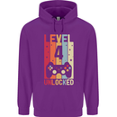 4th Birthday 4 Year Old Level Up Gamming Childrens Kids Hoodie Purple