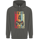 4th Birthday 4 Year Old Level Up Gamming Childrens Kids Hoodie Storm Grey