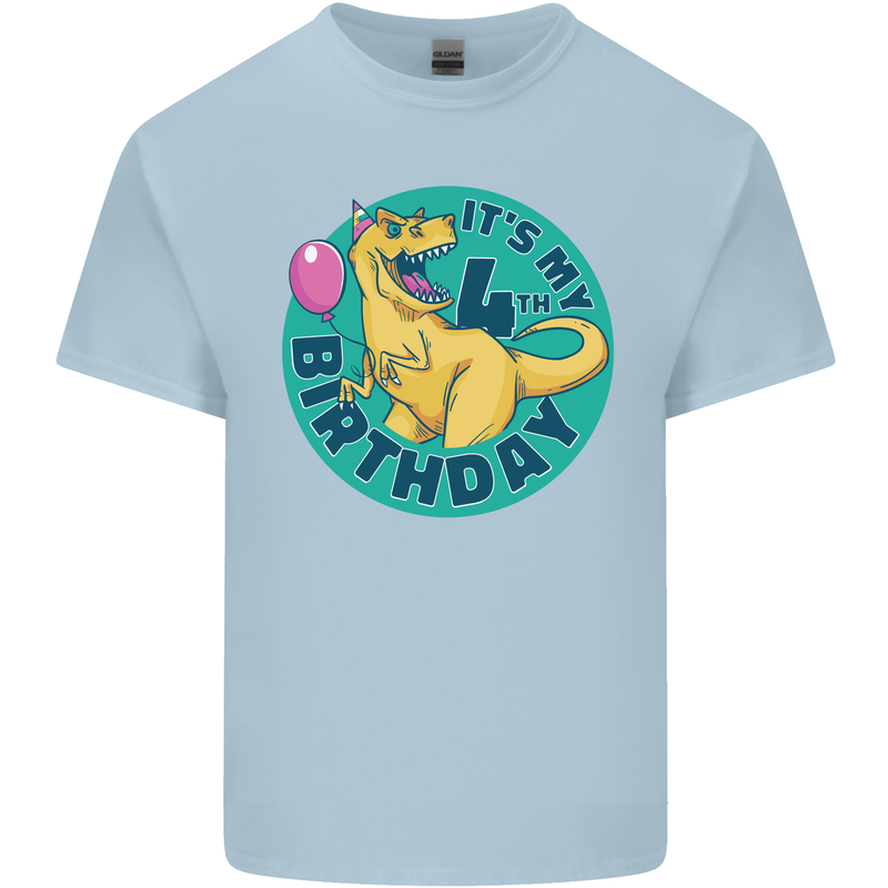 4th Birthday Dinosaur T-Rex 4 Year Old Kids T-Shirt Childrens Light Blue
