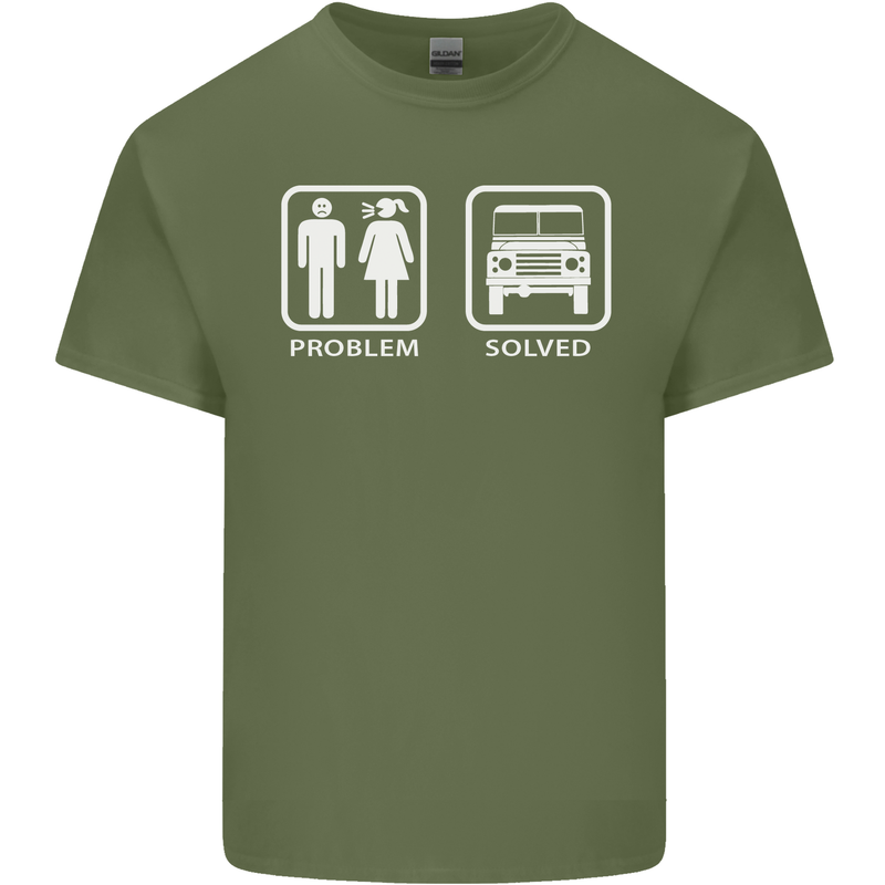 4x4 Problem Solved Off Roading Road Mens Cotton T-Shirt Tee Top Military Green