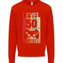 50th Birthday 50 Year Old Level Up Gamming Mens Sweatshirt Jumper Bright Red