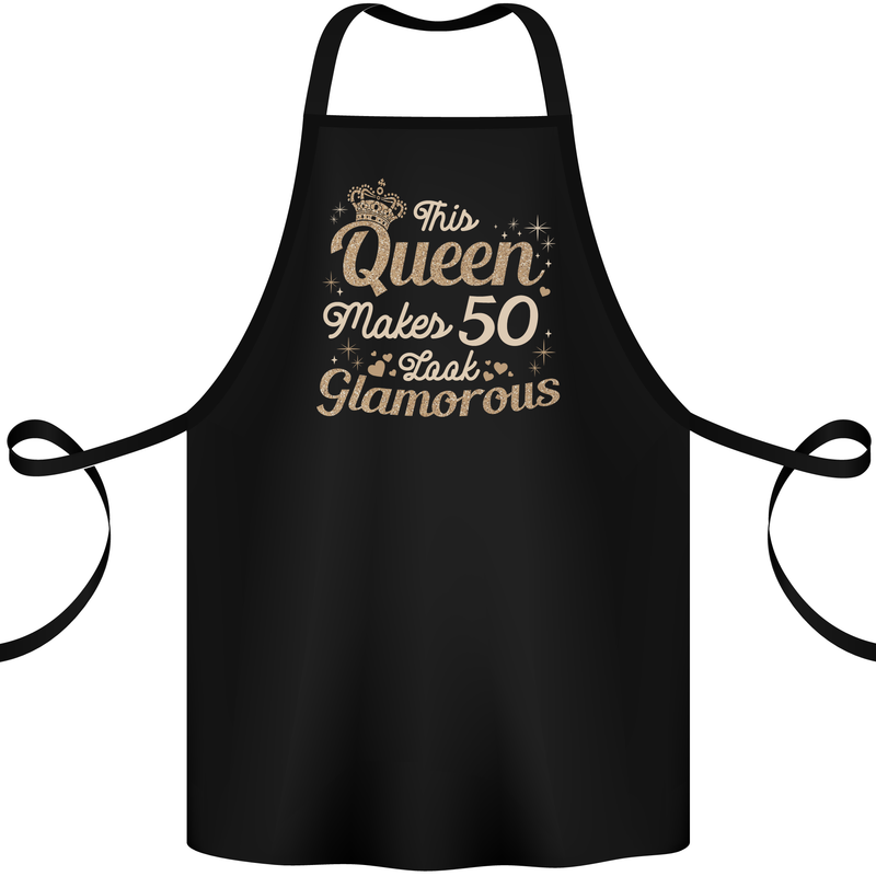 50th Birthday Queen Fifty Years Old 50 Cotton Apron 100% Organic Black