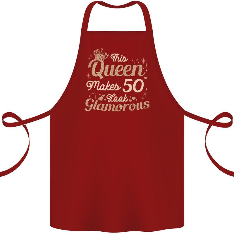 50th Birthday Queen Fifty Years Old 50 Cotton Apron 100% Organic Maroon