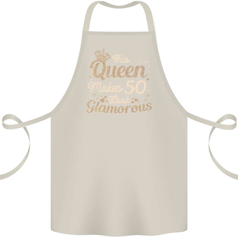 50th Birthday Queen Fifty Years Old 50 Cotton Apron 100% Organic Natural