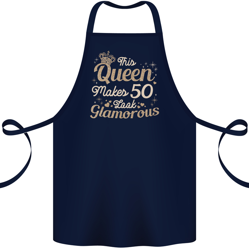 50th Birthday Queen Fifty Years Old 50 Cotton Apron 100% Organic Navy Blue