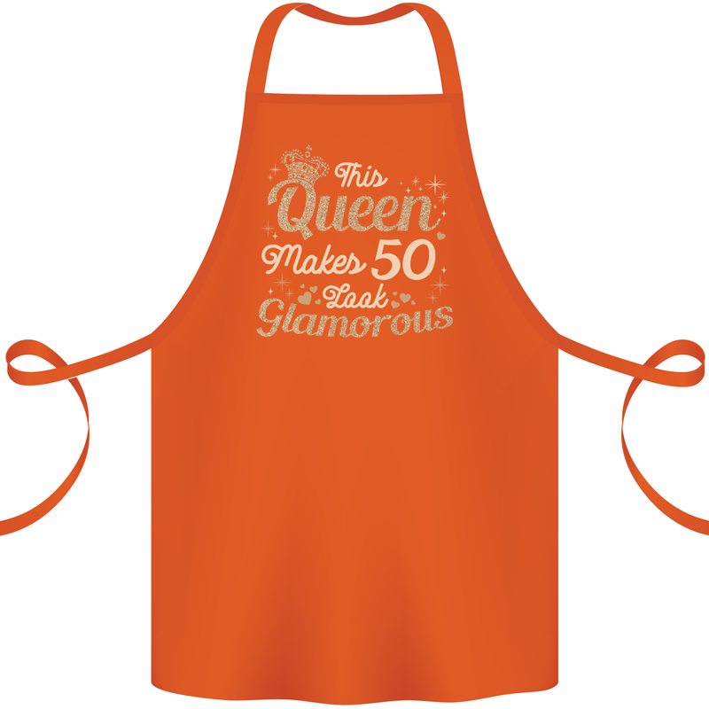 50th Birthday Queen Fifty Years Old 50 Cotton Apron 100% Organic Orange